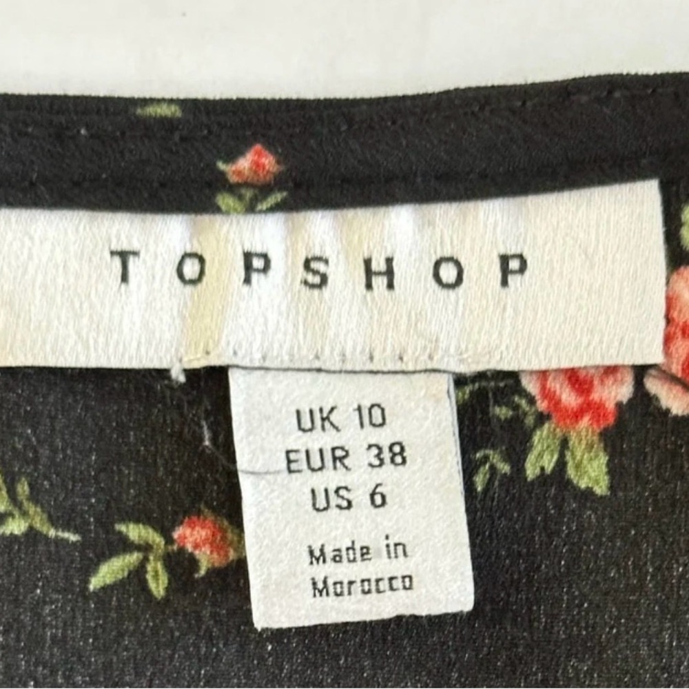 Topshop Black Floral Pink Ruched Long Sleeve Mini Dress size 6 - Picture 4 of 10